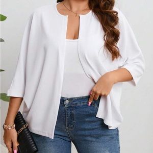 LUNE Plus Solid Open Front Batwing Sleeve Jacket White 2XL 16